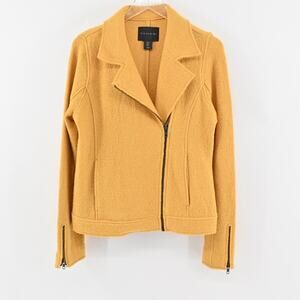 TAHARI Jacket Womens Sz S Yellow Wool Blend Boucle Asymmetrical Moto Zip Up‎
